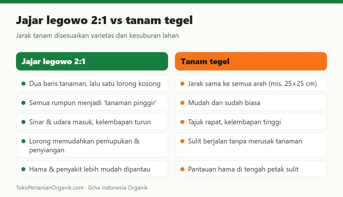 Jajar legowo 2:1 vs tanam tegel