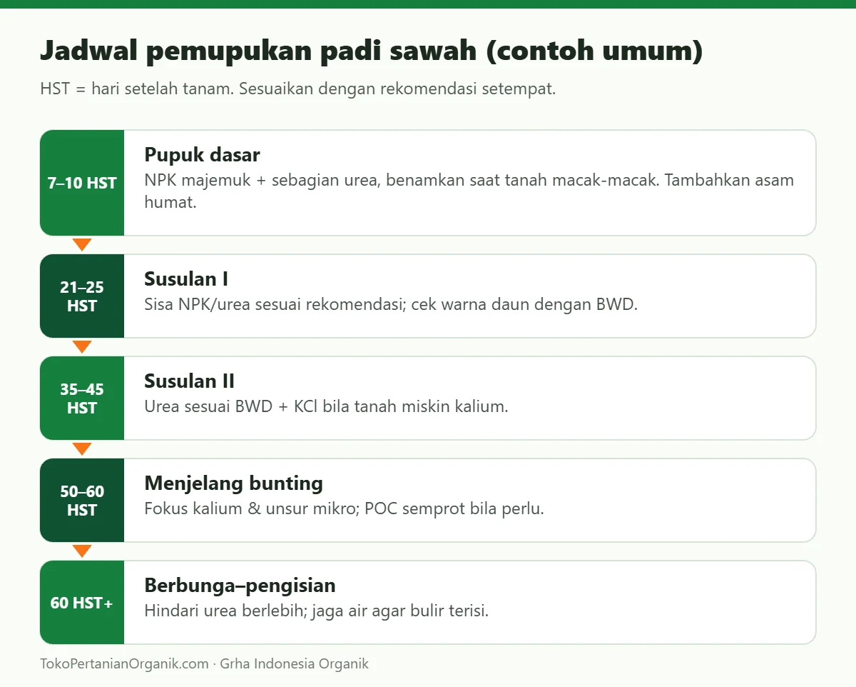 Jadwal pemupukan padi sawah (contoh umum)